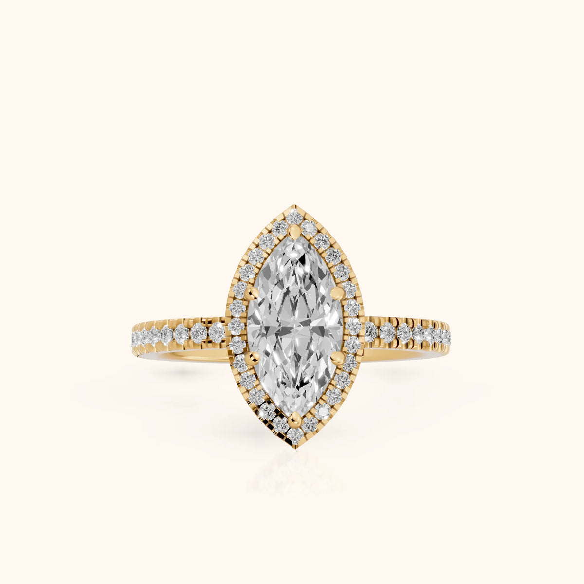 Rosemary Halo Pavé Marquise Diamond Engagement Ring in Yellow Gold - FrontView.webp