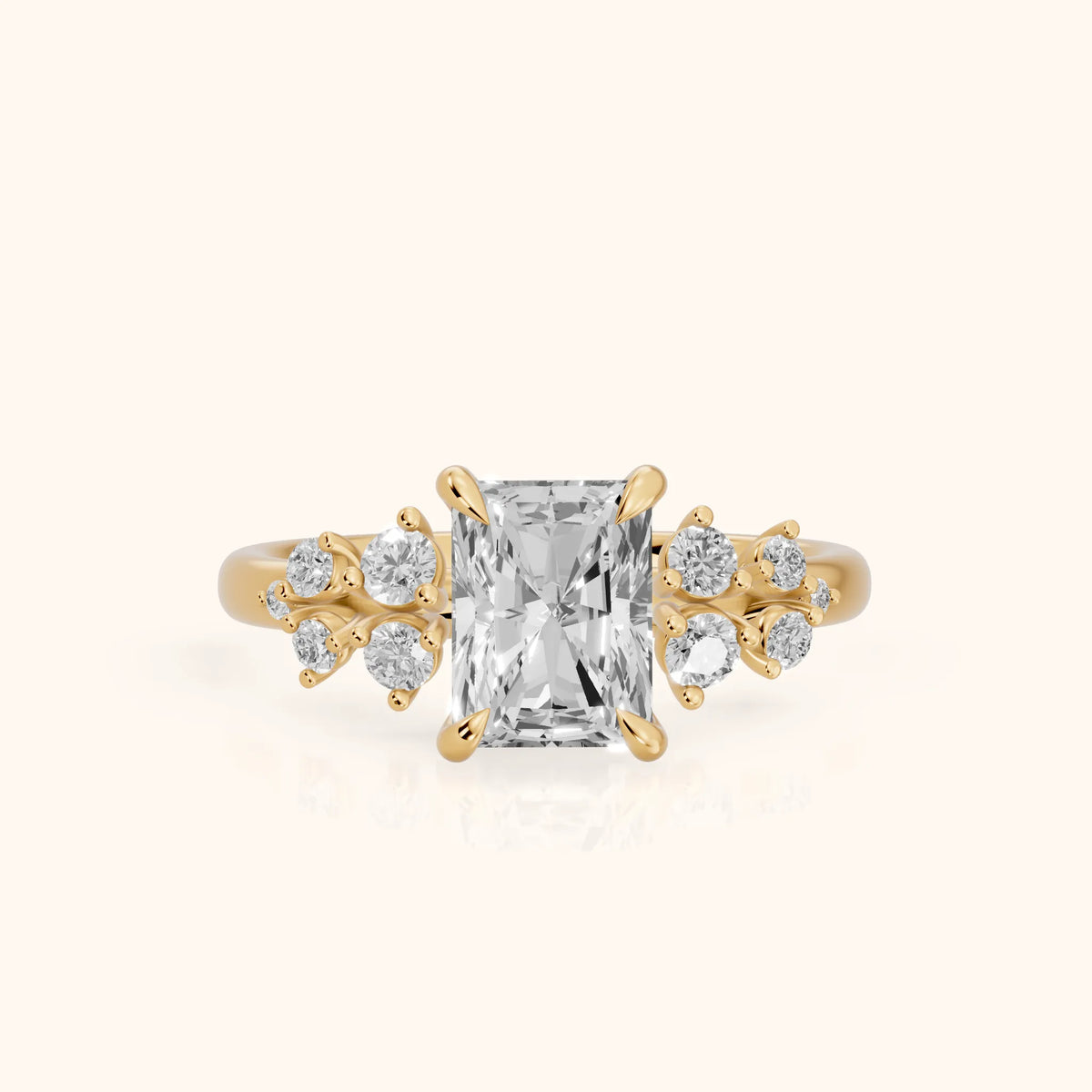 Mirabelle Cluster Radiant Diamond Engagement Ring in Yellow Gold - FrontView.webp