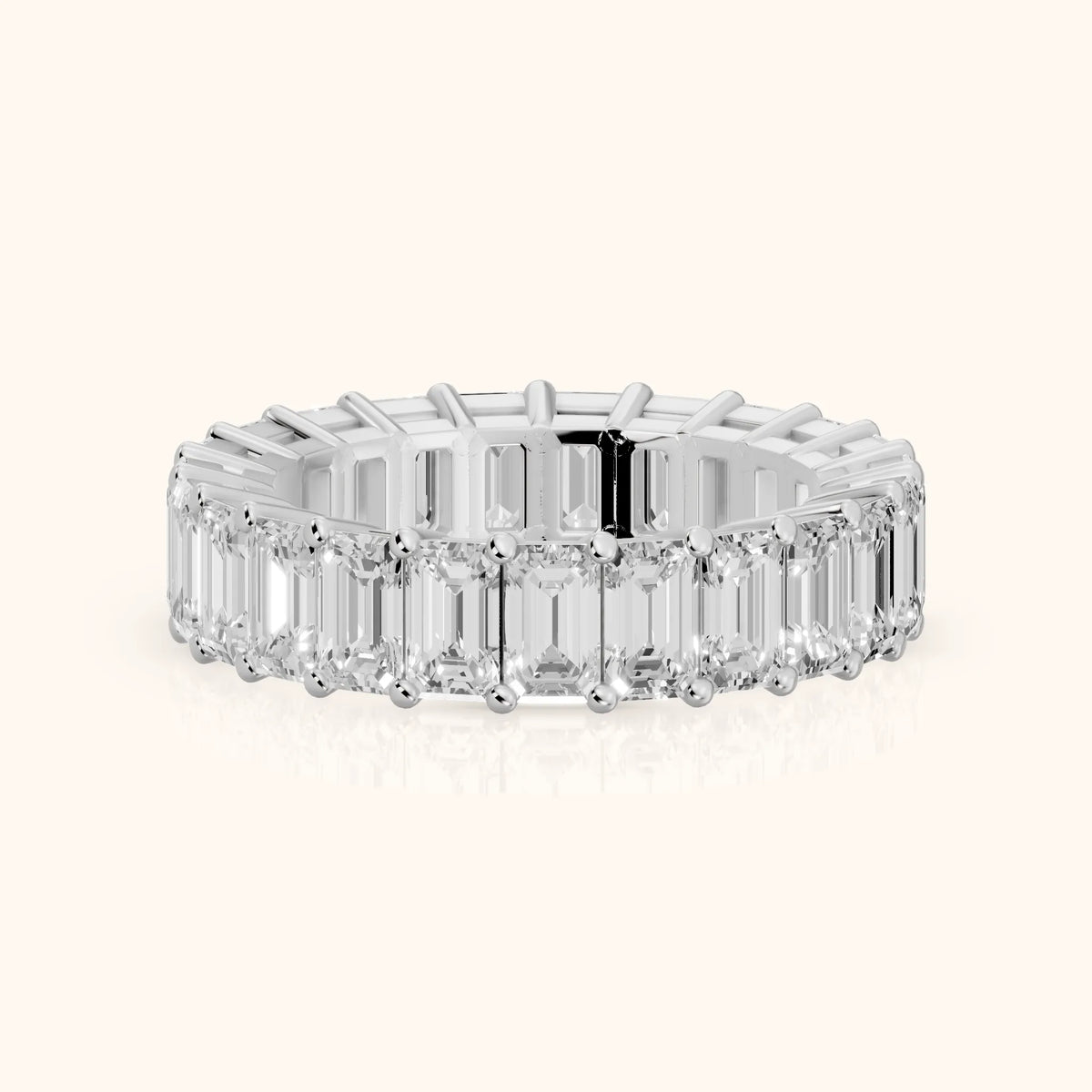 Callia Shared Prong Emerald Diamond Eternity Band in White Gold - FrontView