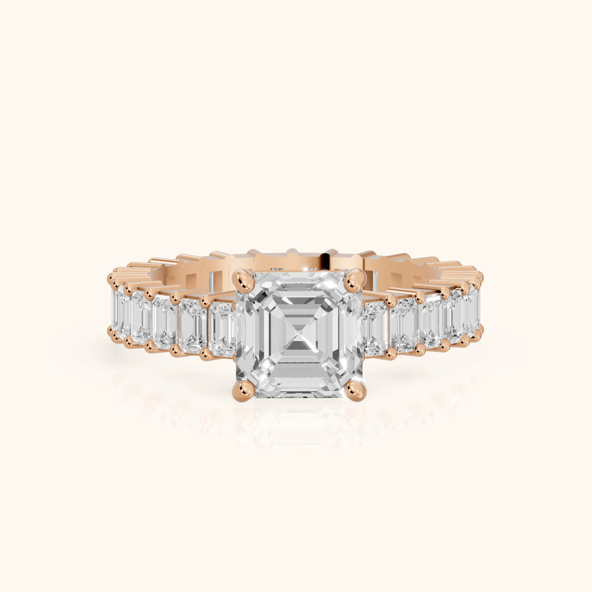 Mallory Shared Prong Asscher Diamond Engagement Ring in Rose Gold - FrontView.webp