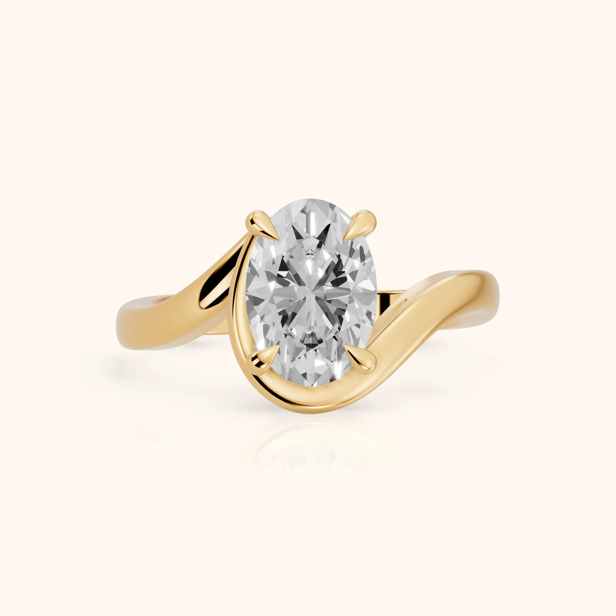 Margaux Bypass Solitaire Oval Diamond Engagement Ring in Yellow Gold - FrontView.webp