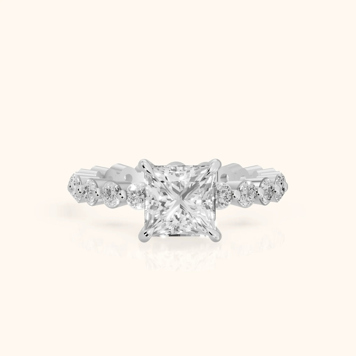 Piper Sidestone Princess Diamond Engagement Ring in Silver - FrontView.webp