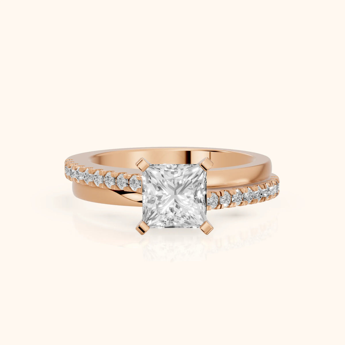 Edith Criss Cross Pavé Princess Diamond Engagement Ring in Rose Gold - FrontView.webp