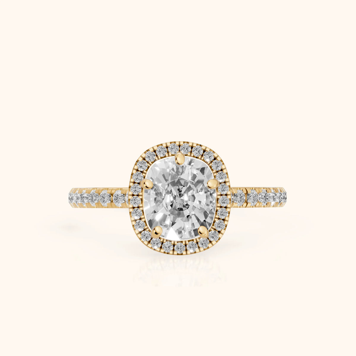 Mabel Halo French Pavé Cushion Diamond Engagement Ring in Yellow Gold - FrontView.webp