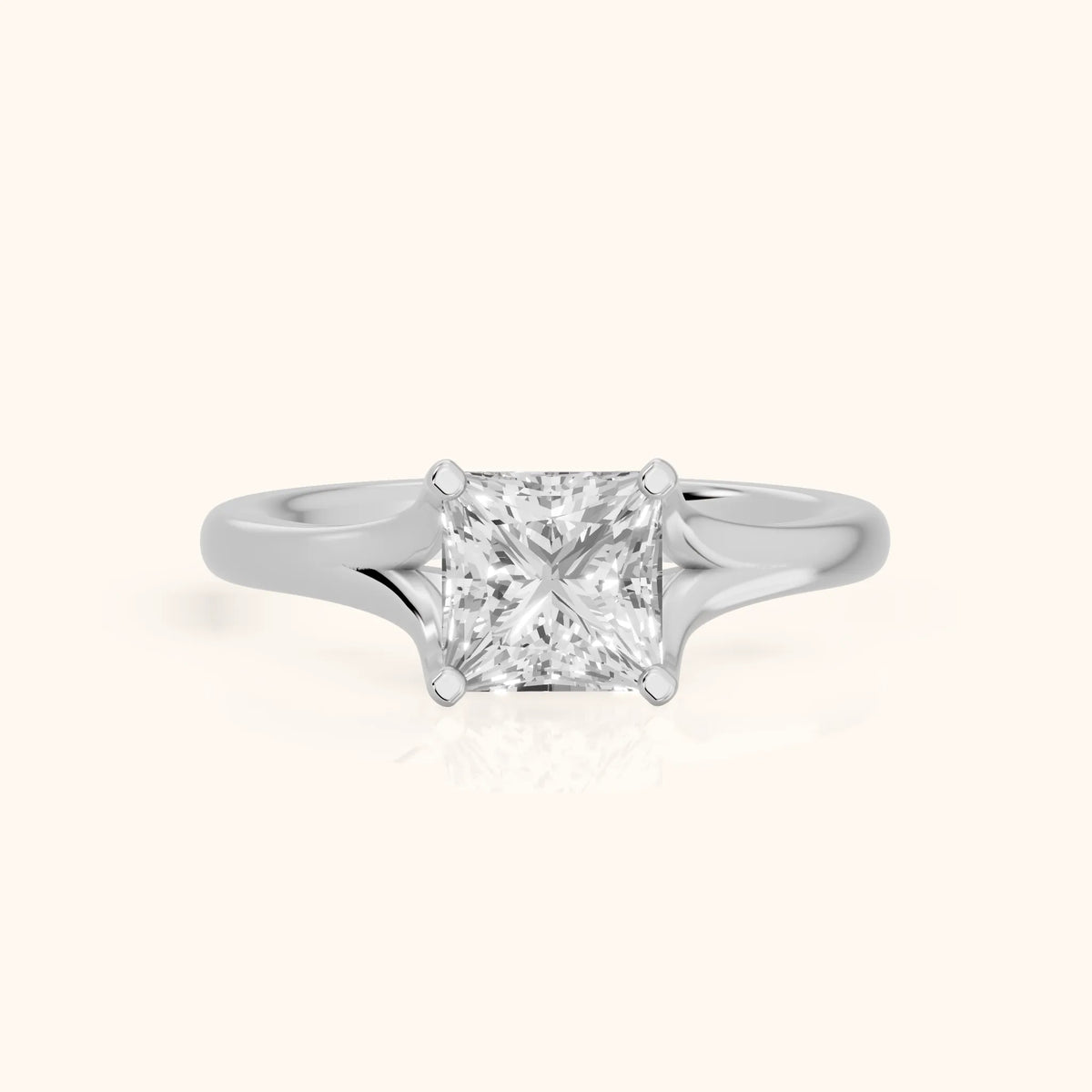 Nell Split Shank Solitaire Princess Diamond Engagement Ring in White Gold - FrontView.webp
