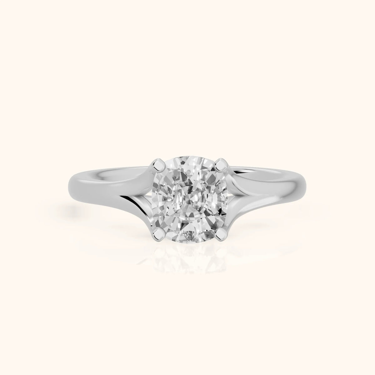 Nell Split Shank Solitaire Cushion Diamond Engagement Ring in Silver - FrontView.webp