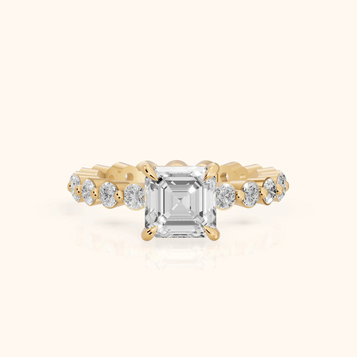 Piper Sidestone Asscher Diamond Engagement Ring in Yellow Gold - FrontView.webp