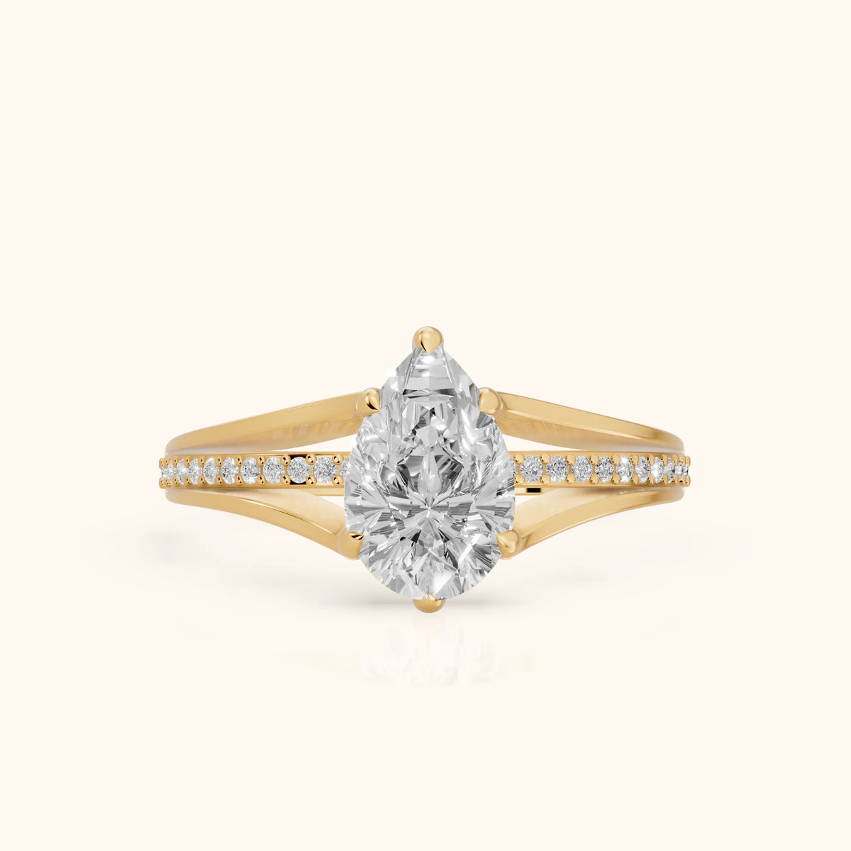 Lucinda Split Shank Pear Diamond Engagement Ring in Yellow Gold - FrontView.webp