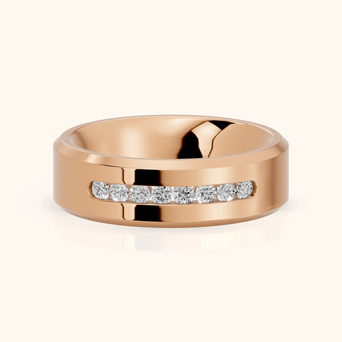 Reva Channel Set Round Diamond Wedding Band in Rose Gold - FrontView