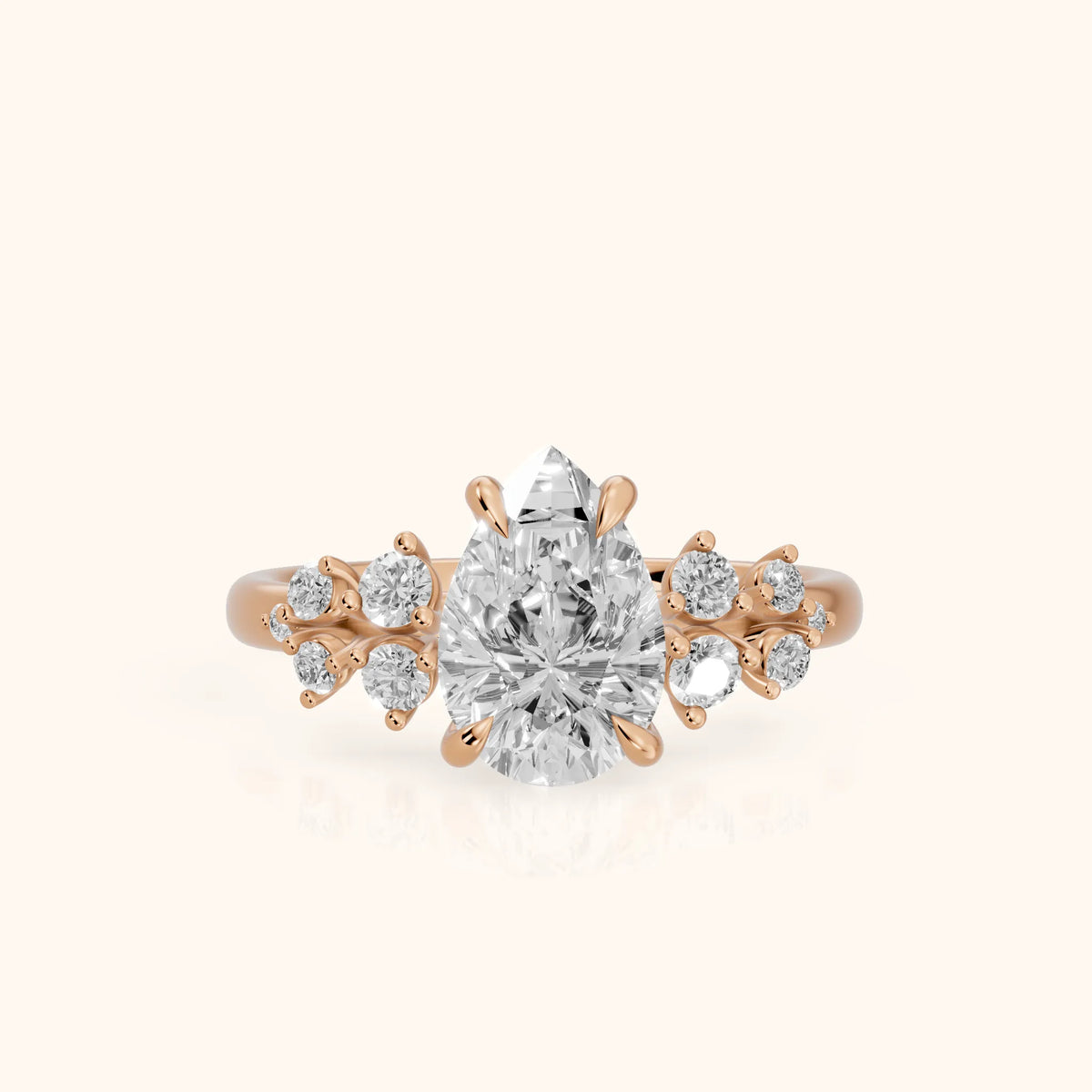 Mirabelle Cluster Pear Diamond Engagement Ring in Rose Gold - FrontView.webp