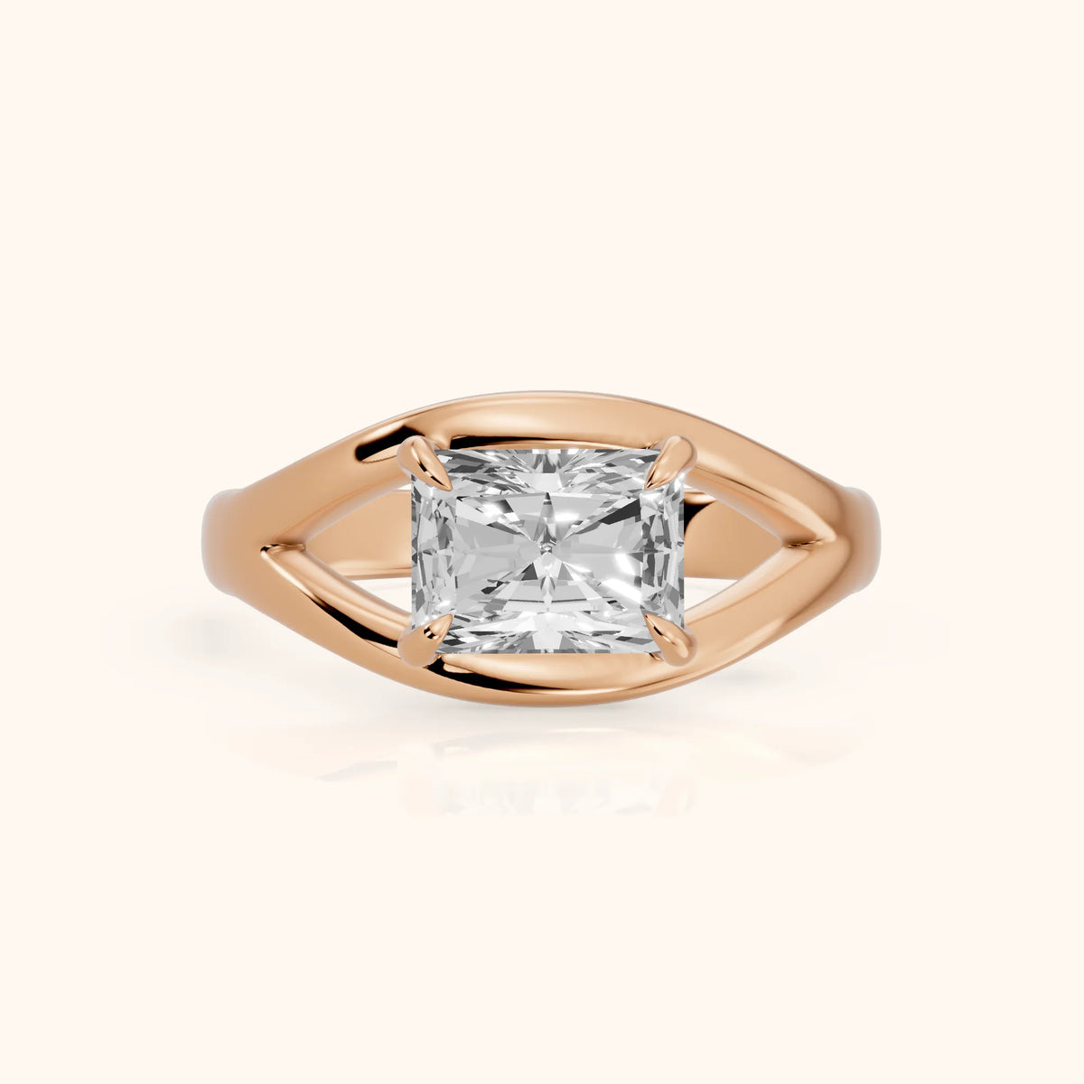 Madeleine Split Shank Radiant Diamond Engagement Ring in Rose Gold - FrontView.webp