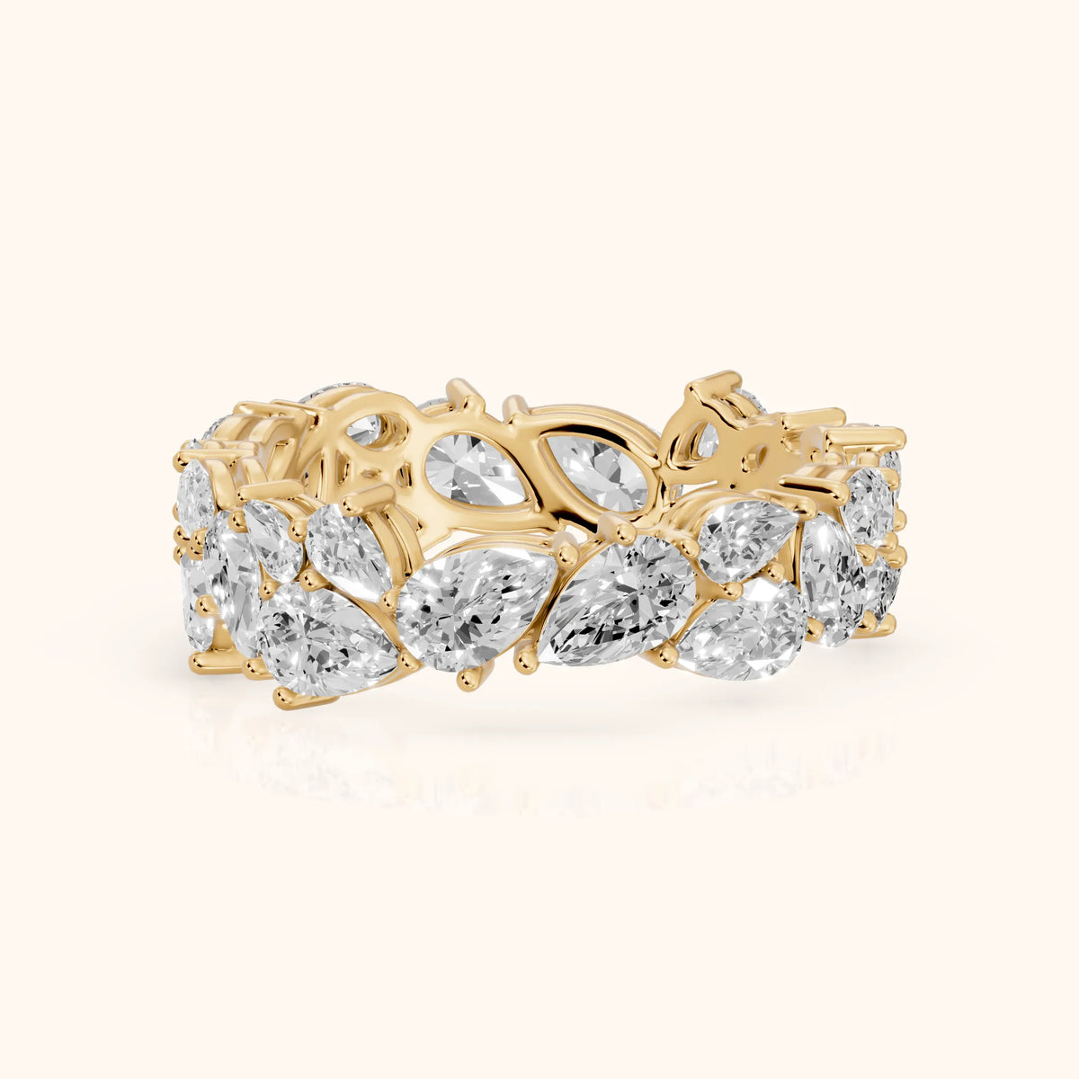 Fleur Shared Prong Pear Diamond Eternity Band in Yellow Gold - FrontView
