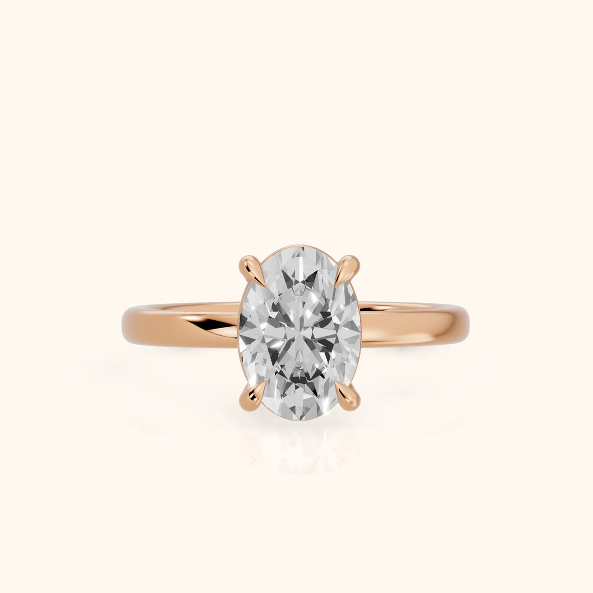 Cassandra Claw Prong Solitaire Oval Diamond Engagement Ring in Rose Gold - FrontView.webp