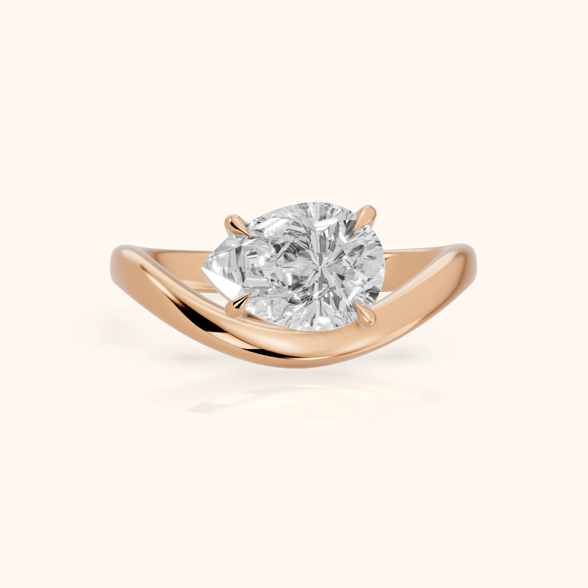 Katherine East-West Bypass Pear Diamond Engagement Ring in Rose Gold - FrontView.webp