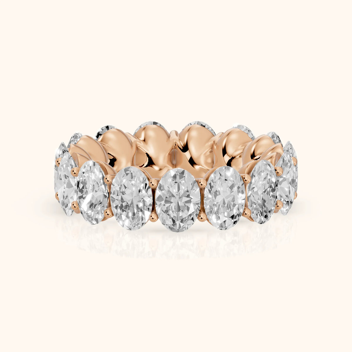 Flavia Shared Prong Oval Diamond Eternity Band in Rose Gold - FrontView
