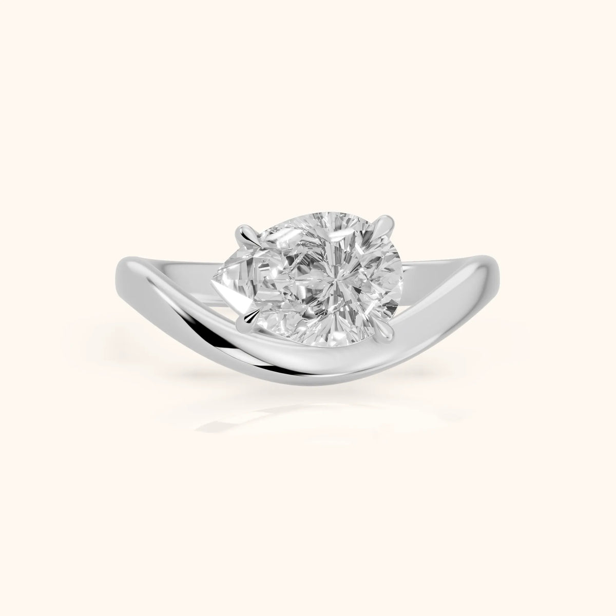Katherine East-West Bypass Pear Diamond Engagement Ring in Silver - FrontView.webp