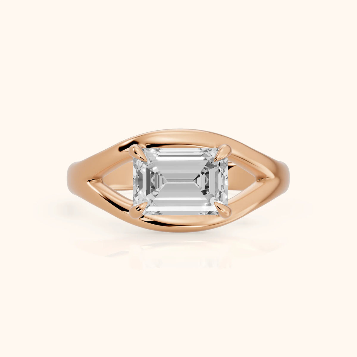 Madeleine Split Shank Emerald Diamond Engagement Ring in Rose Gold - FrontView.webp