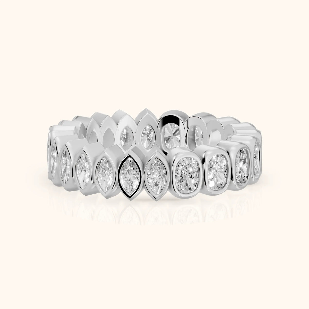 Blanca Bezel Cushion & Marquise Diamond Eternity Band in White Gold - FrontView
