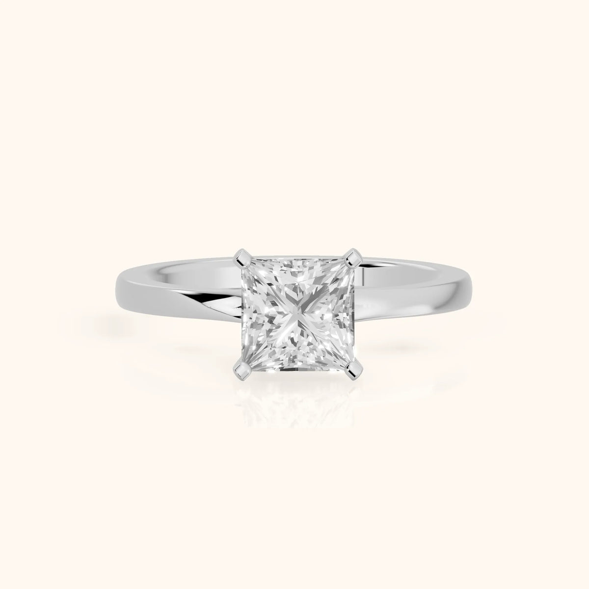 Matilda Cathedral Solitaire Princess Diamond Engagement Ring in Silver - FrontView.webp