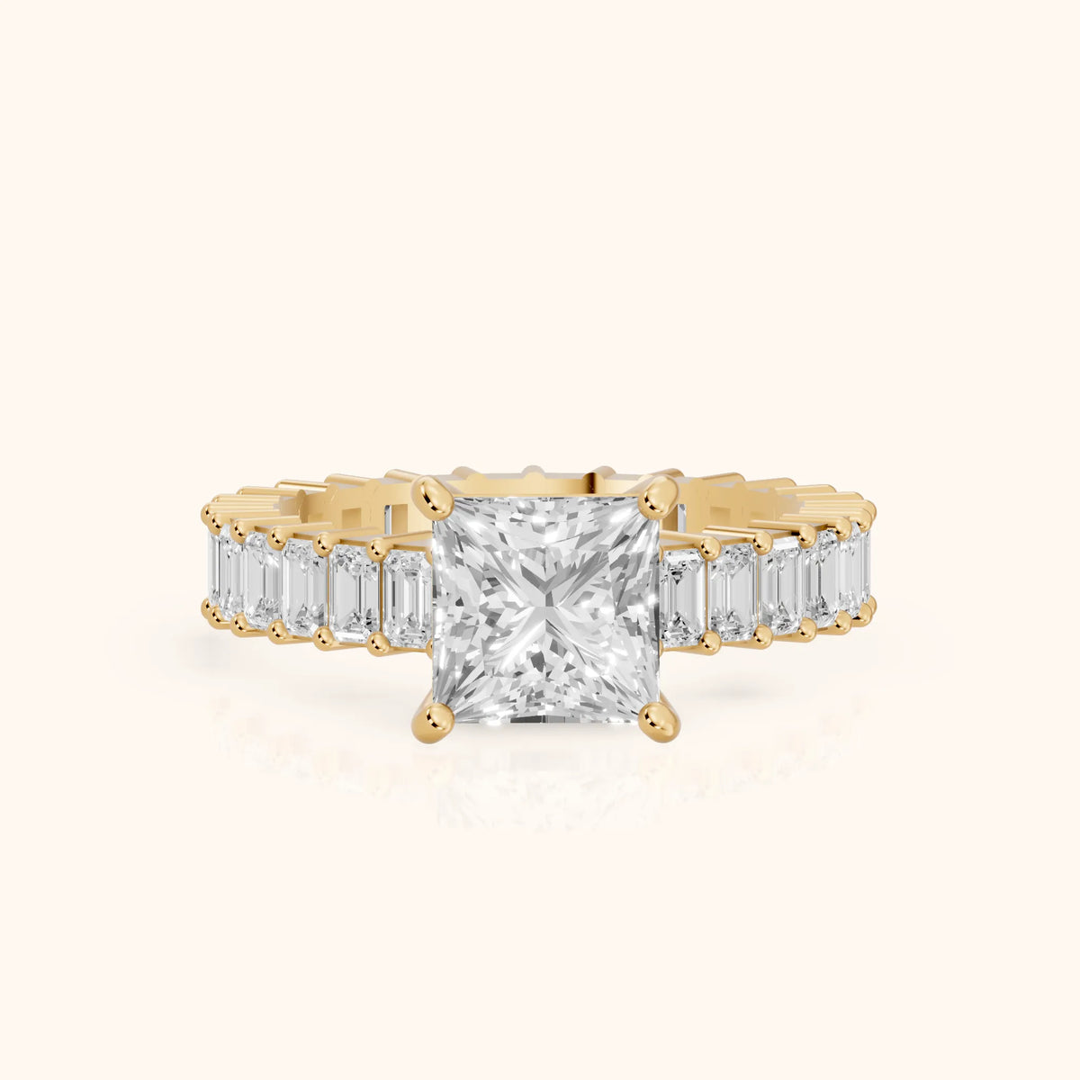 Mallory Shared Prong Princess Diamond Engagement Ring in Yellow Gold - FrontView.webp