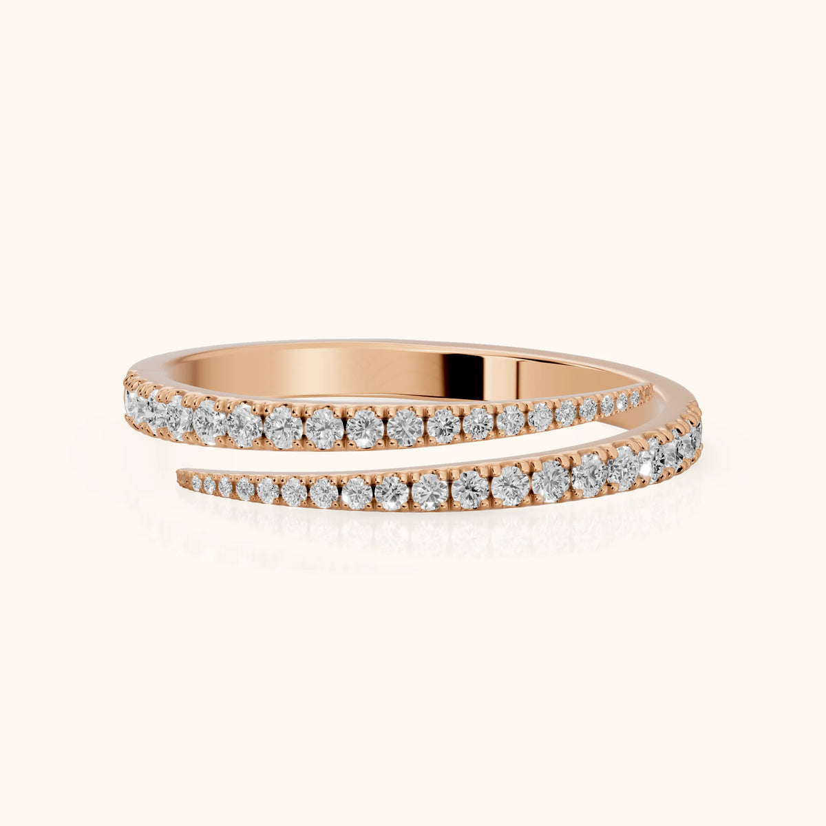 Mina Bypass Round Diamond Wedding Band in Rose Gold - FrontView