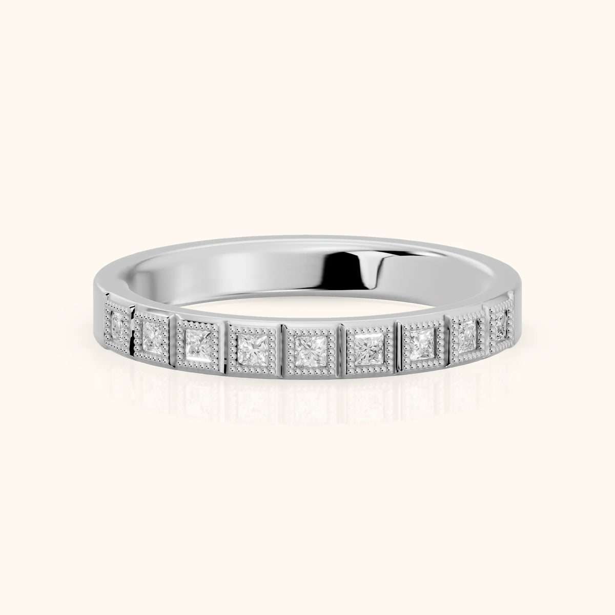 Anthea Milgrain Bezel Princess Diamond Half Eternity Band in Platinum - FrontView
