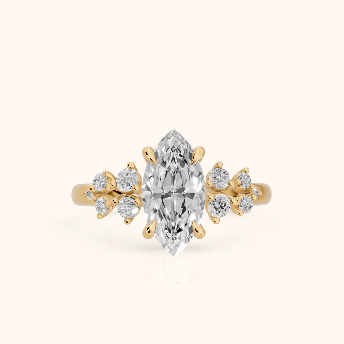 Mirabelle Cluster Marquise Diamond Engagement Ring in Yellow Gold - FrontView.webp
