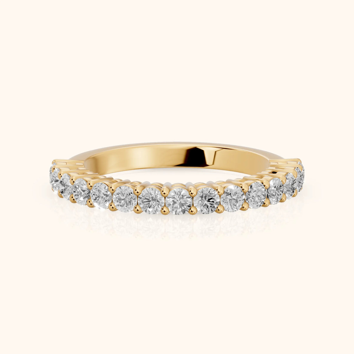 Gala Shared Prong Round Diamond Half Eternity Band in Yellow Gold - FrontView