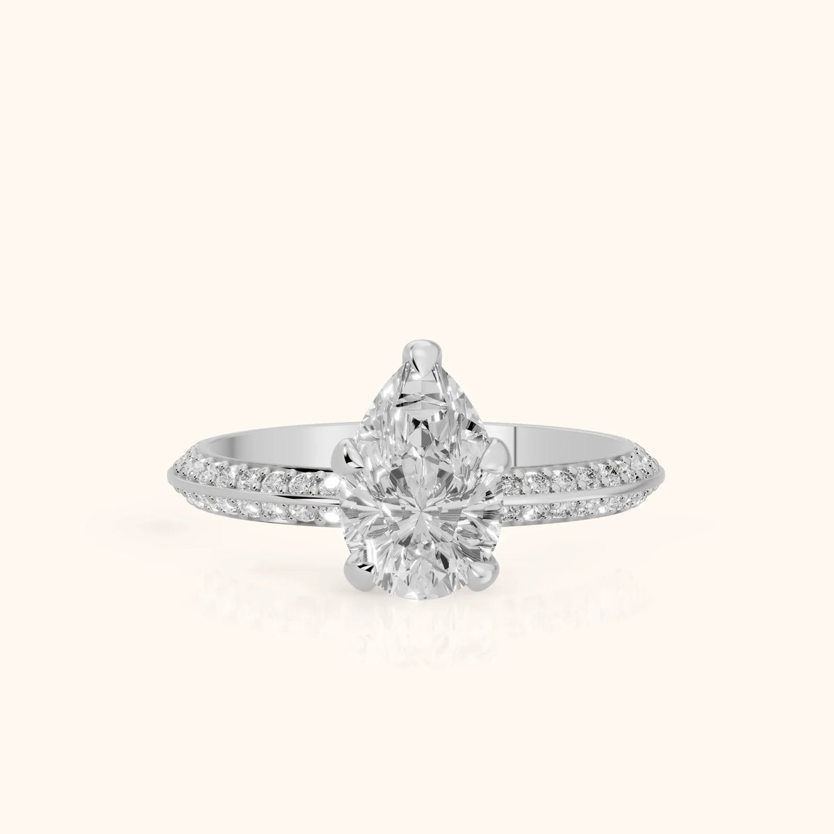 Meredith Knife Edge Pavé Pear Diamond Engagement Ring in Silver - FrontView.webp