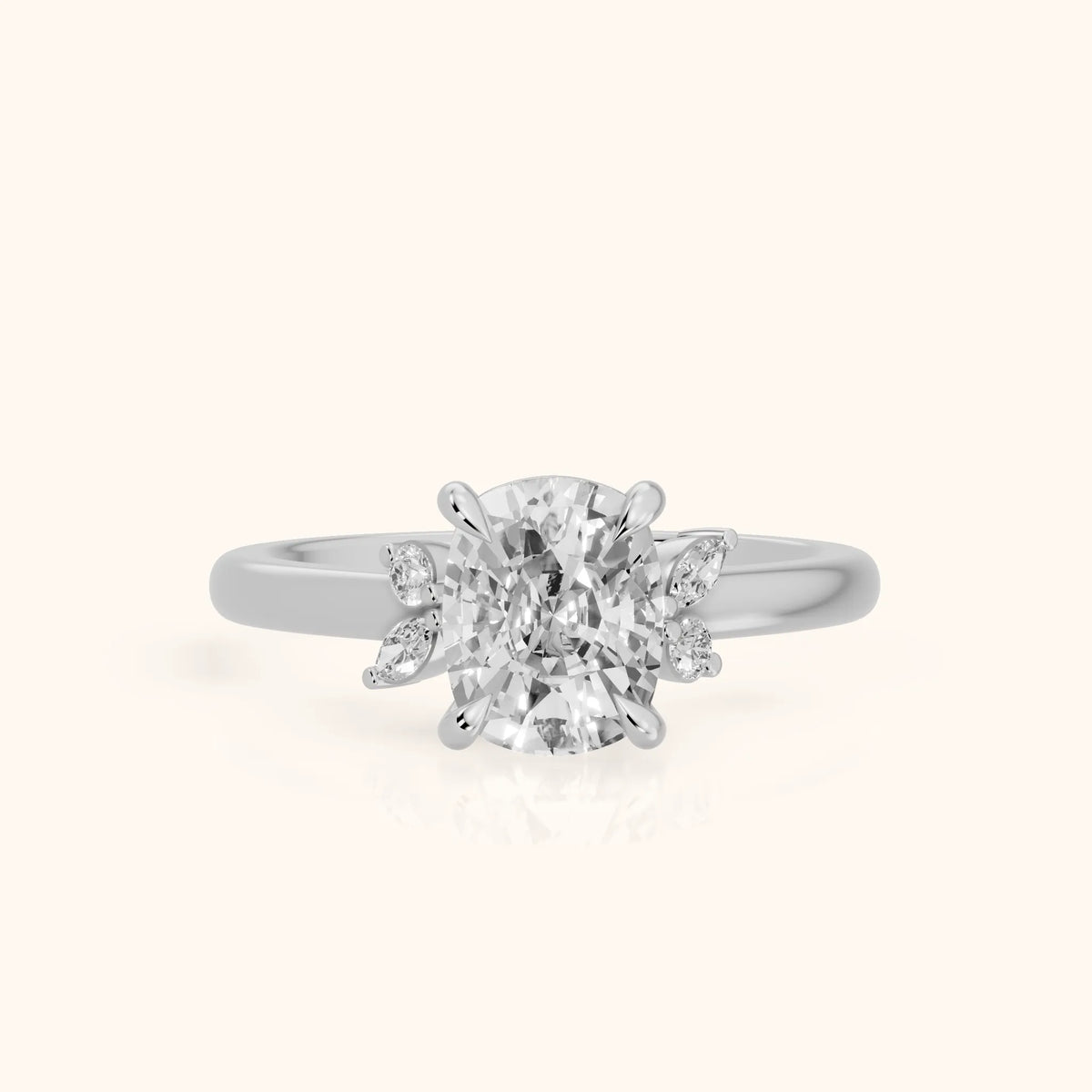 Hattie Leaf Cushion Diamond Engagement Ring in Silver - FrontView.webp