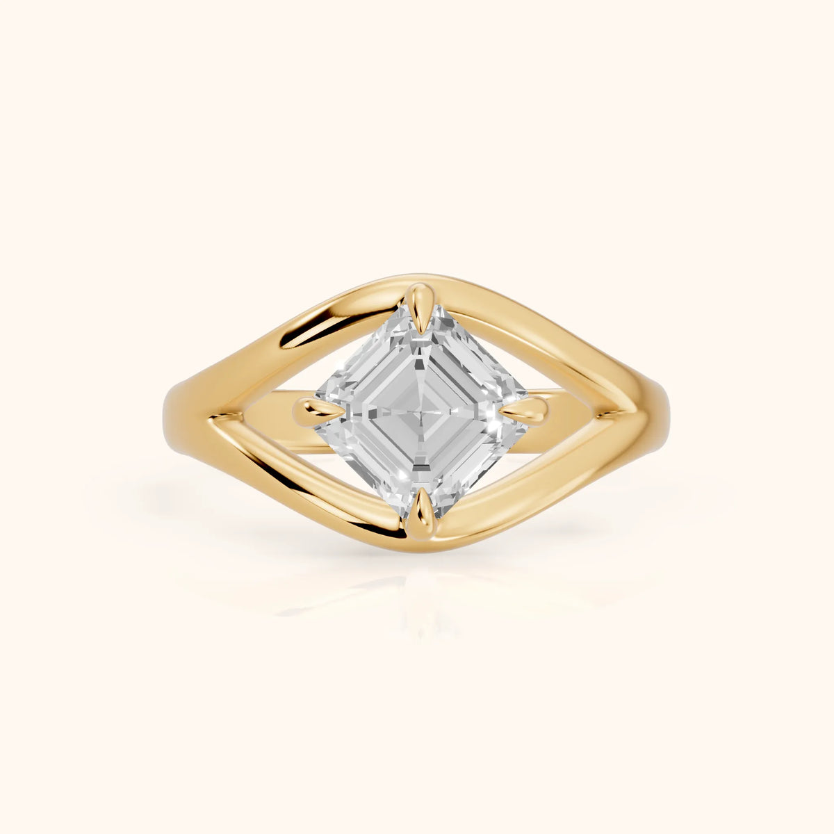 Madeleine Split Shank Asscher Diamond Engagement Ring in Yellow Gold - FrontView.webp