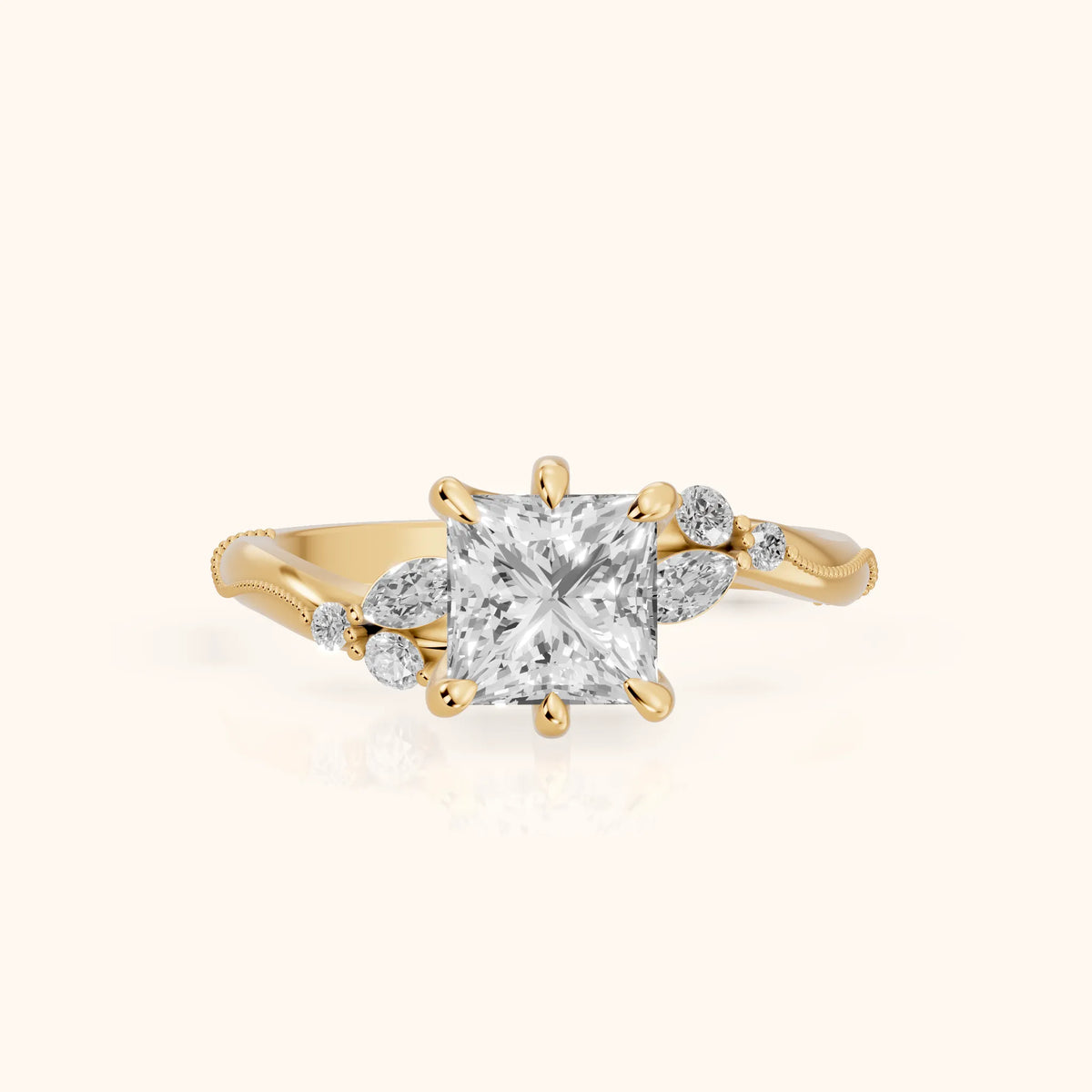 Joanna Milgrain Twist Princess Diamond Engagement Ring in Yellow Gold - FrontView.webp