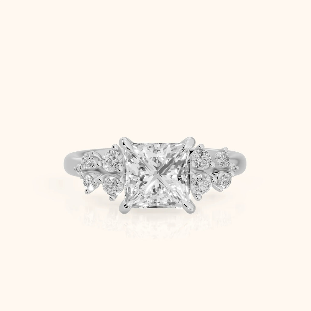Mirabelle Cluster Princess Diamond Engagement Ring in Silver - FrontView.webp