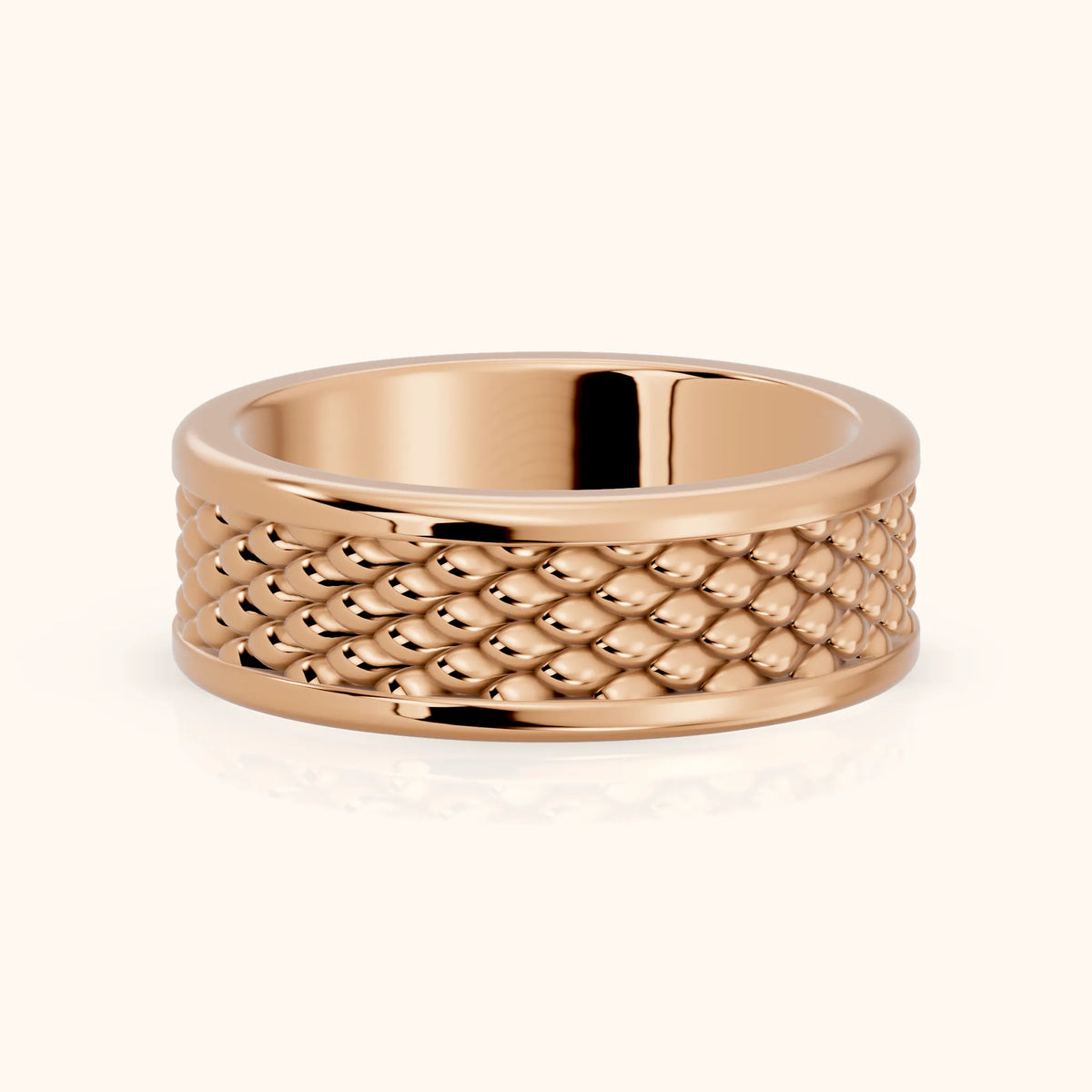 Nitya Carved Step Edge Wedding Band in Rose Gold - FrontView
