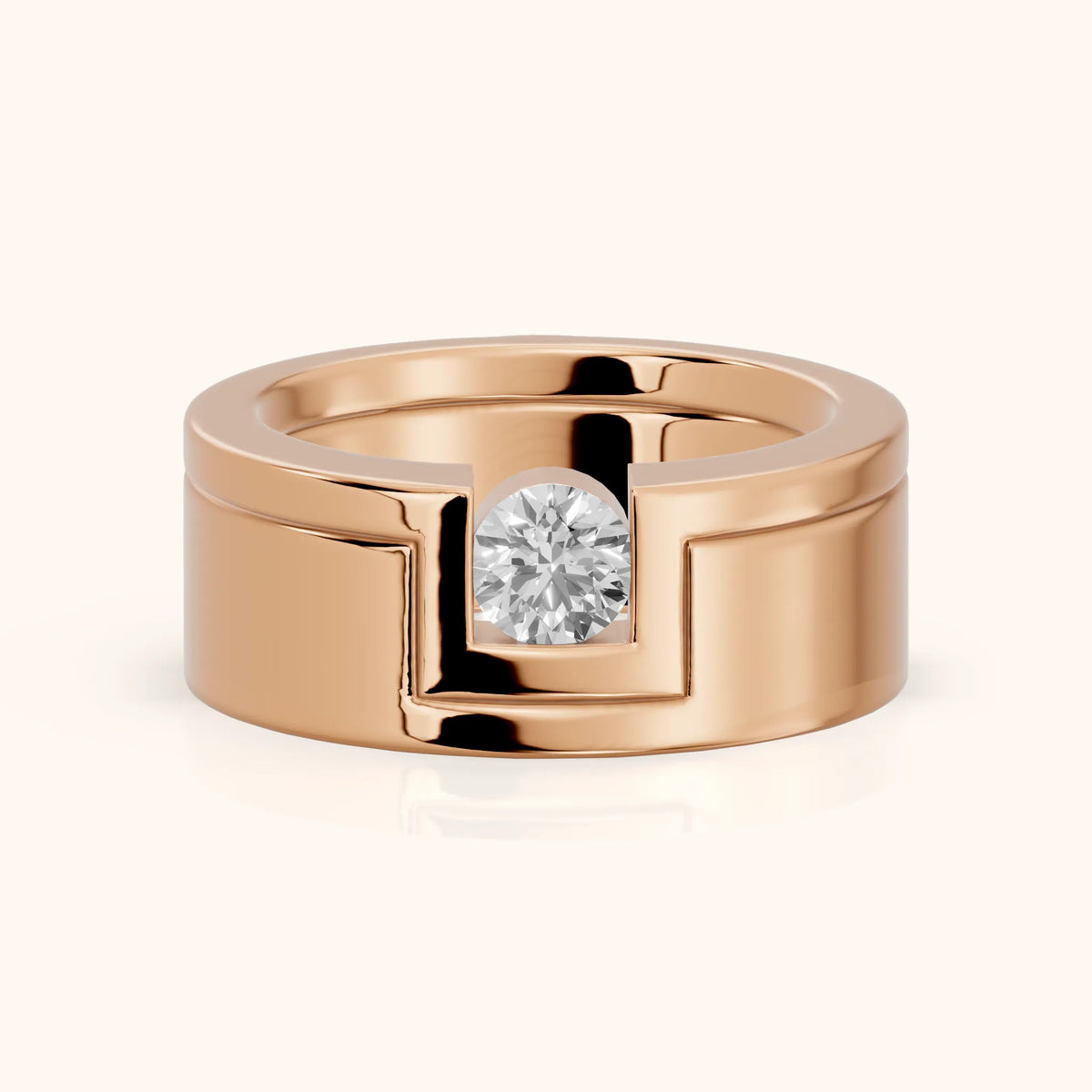Marika Bezel Round Diamond Wedding Band in Rose Gold - FrontView