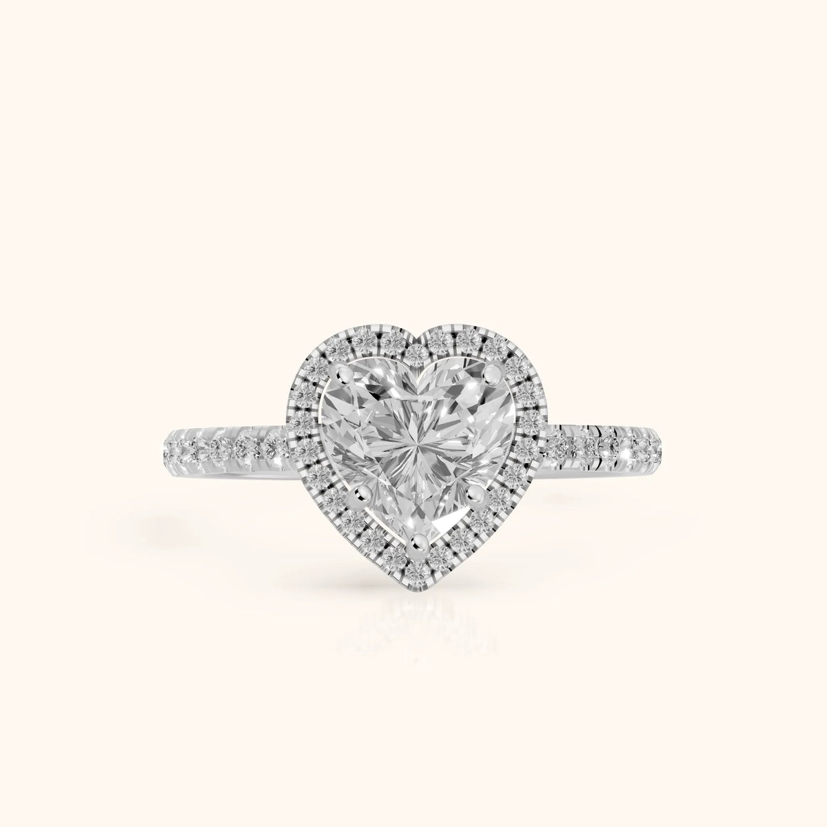 Mabel Halo French Pavé Heart Diamond Engagement Ring in White Gold - FrontView.webp