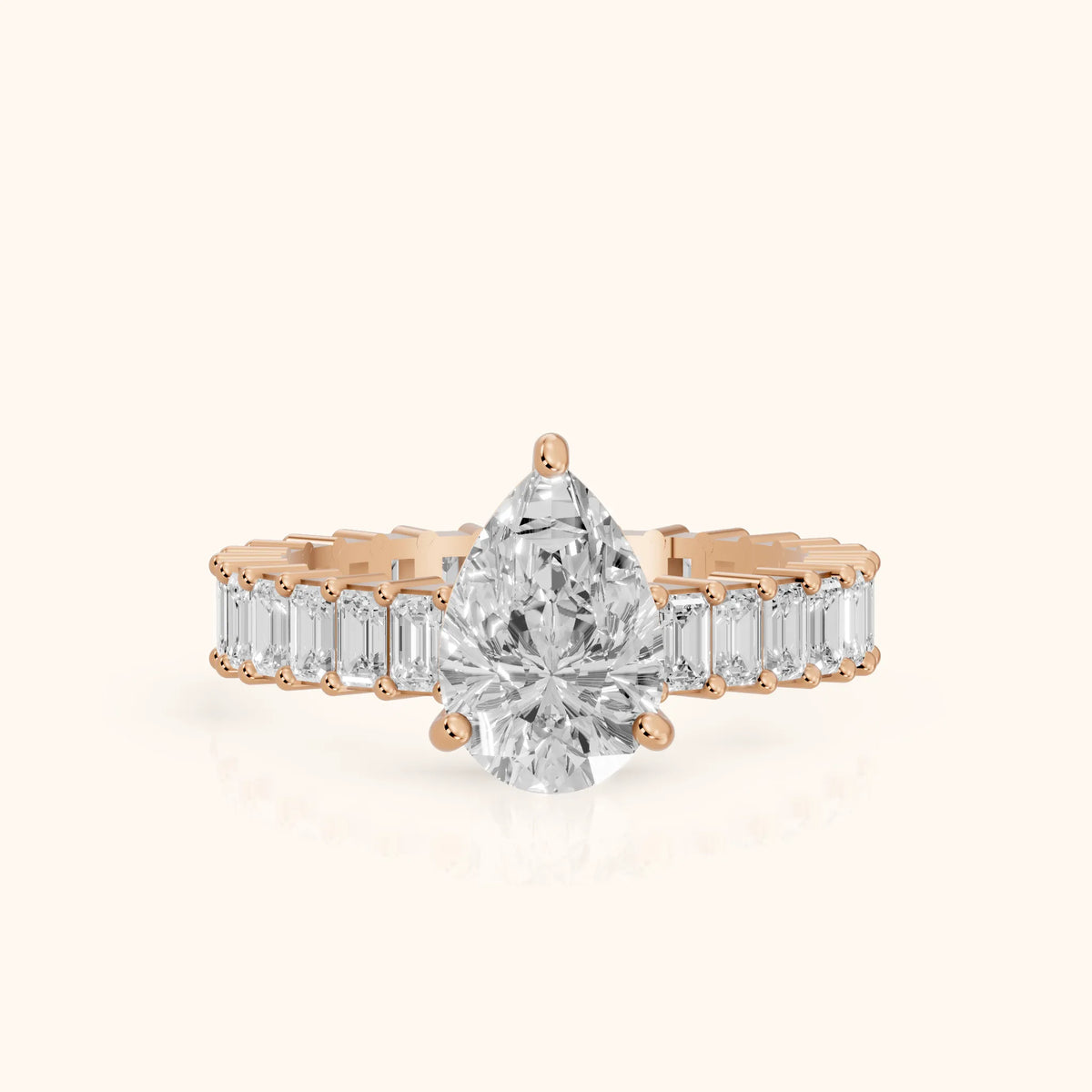Mallory Shared Prong Pear Diamond Engagement Ring in Rose Gold - FrontView.webp