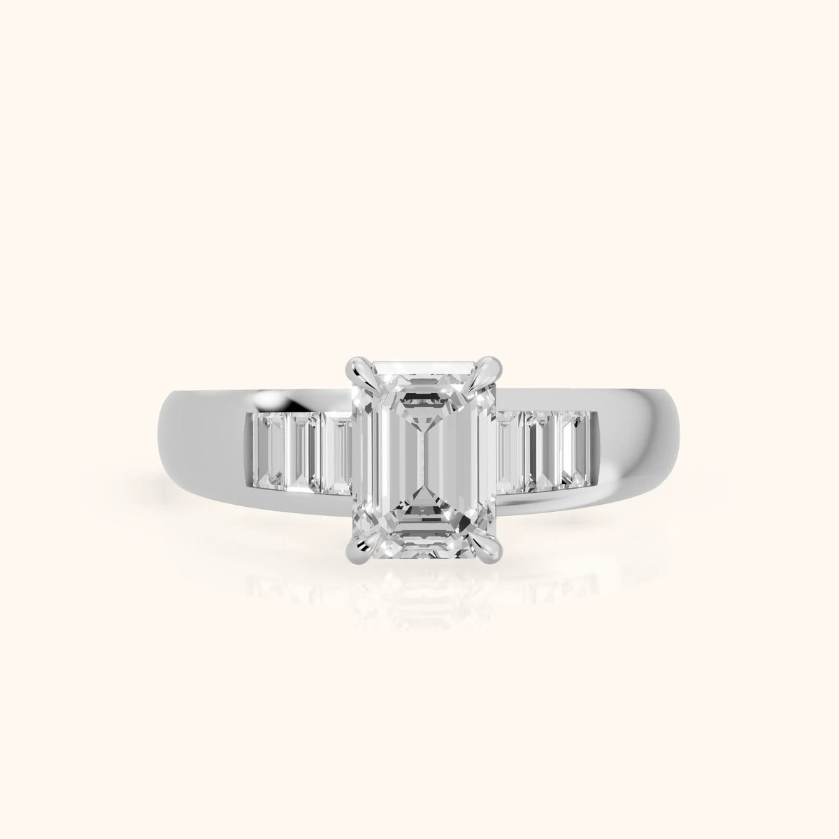 Elsie Channel Set Emerald Diamond Engagement Ring in Platinum - FrontView.webp