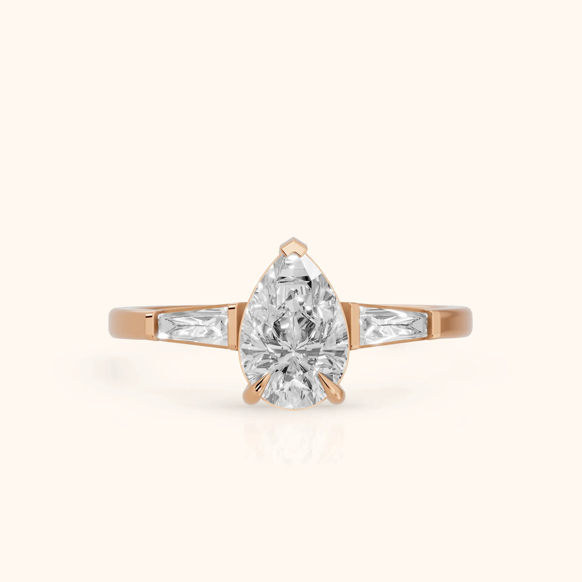 Winnie Three-Stone Pear Diamond Engagement Ring in Rose Gold - FrontView.webp