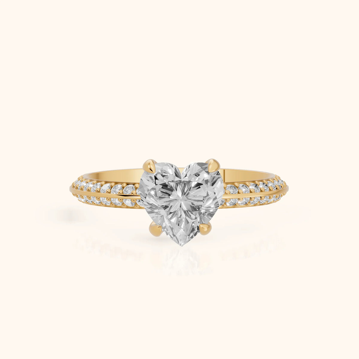 Meredith Knife Edge Pavé Heart Diamond Engagement Ring in Yellow Gold - FrontView.webp