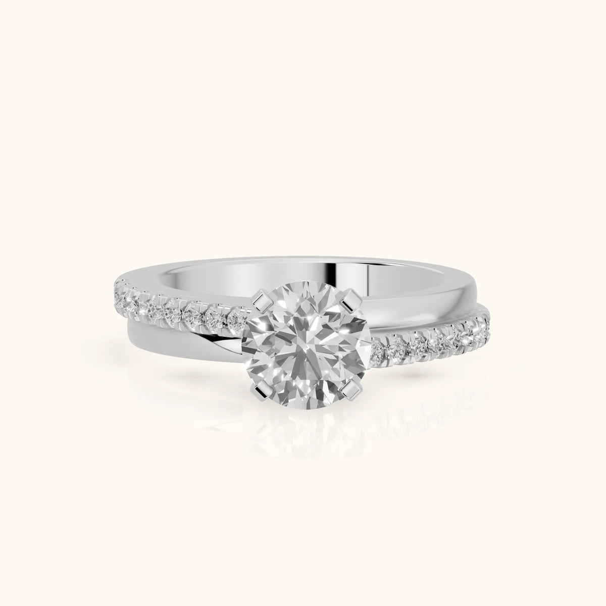Edith Criss Cross Pavé Round Diamond Engagement Ring in Silver - FrontView.webp