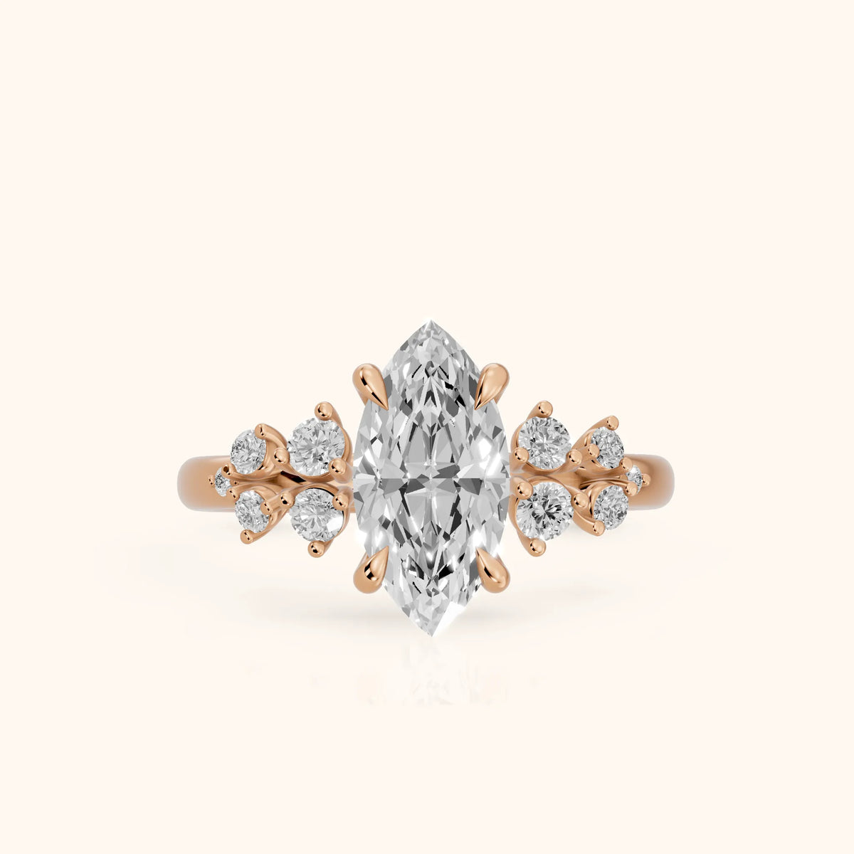 Mirabelle Cluster Marquise Diamond Engagement Ring in Rose Gold - FrontView.webp