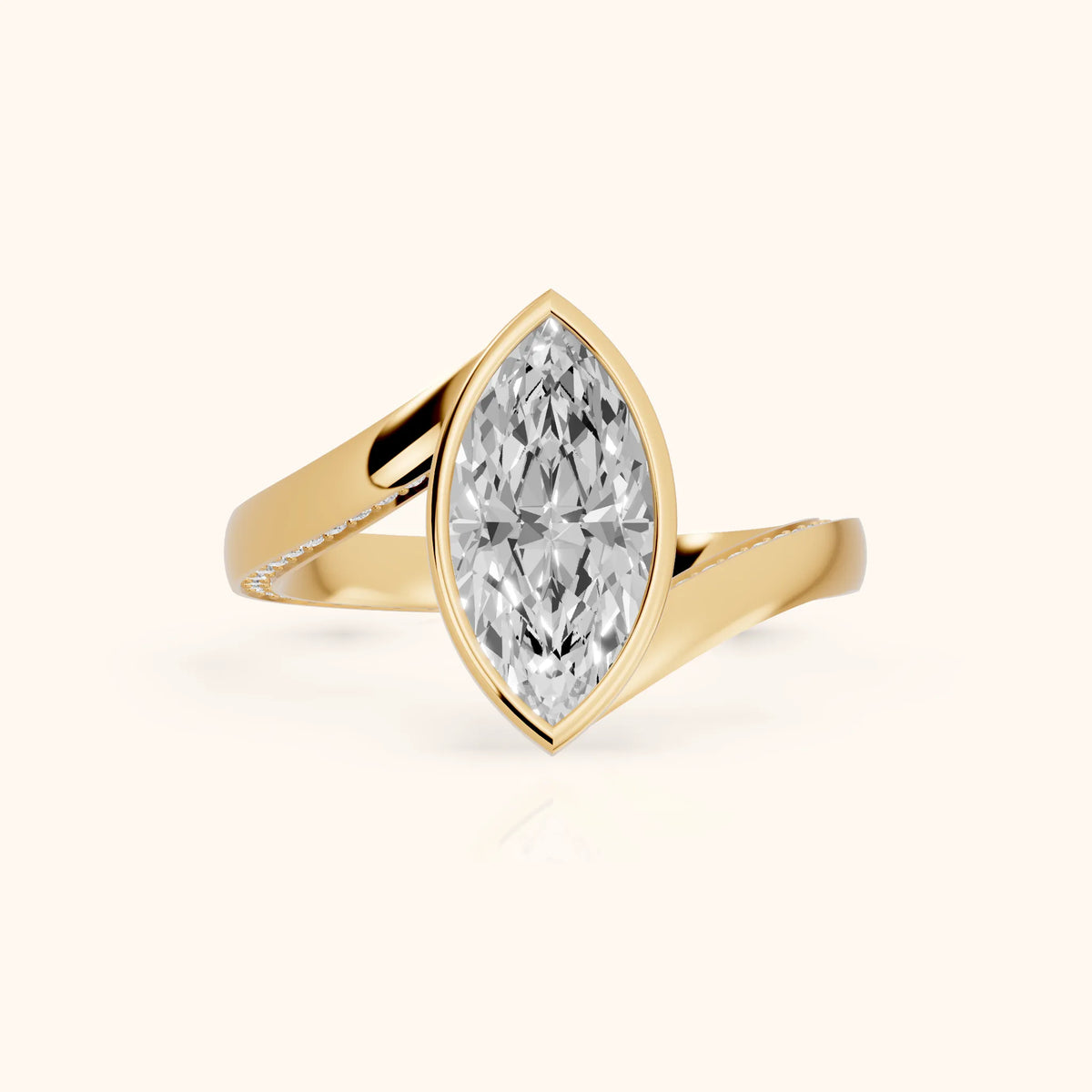 Marigold Bezel Bypass Marquise Diamond Engagement Ring in Yellow Gold - FrontView.webp