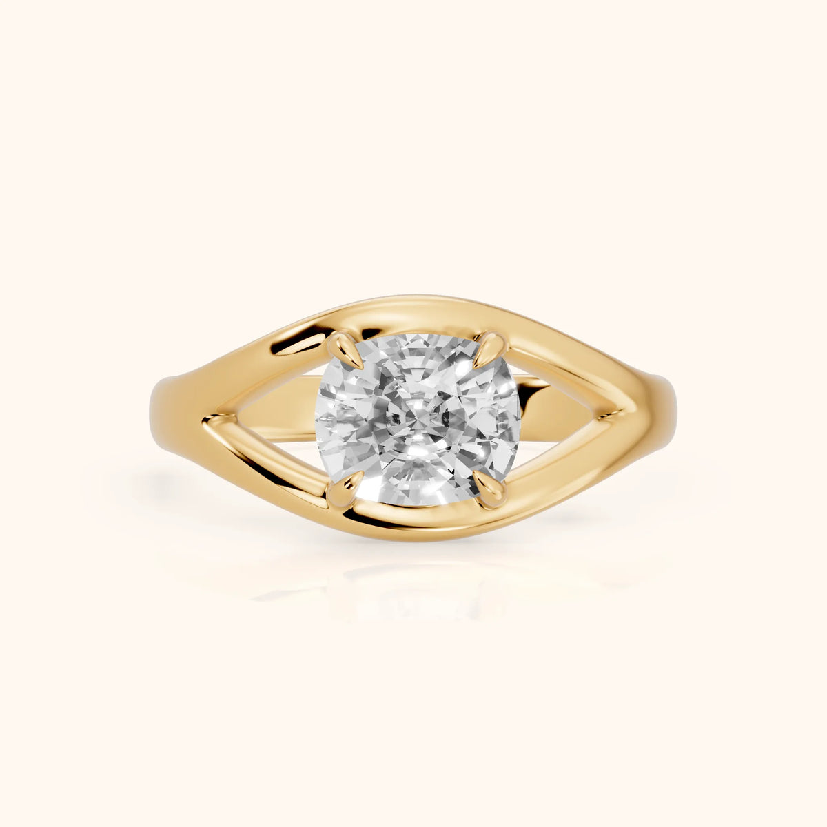 Madeleine Split Shank Cushion Diamond Engagement Ring in Yellow Gold - FrontView.webp
