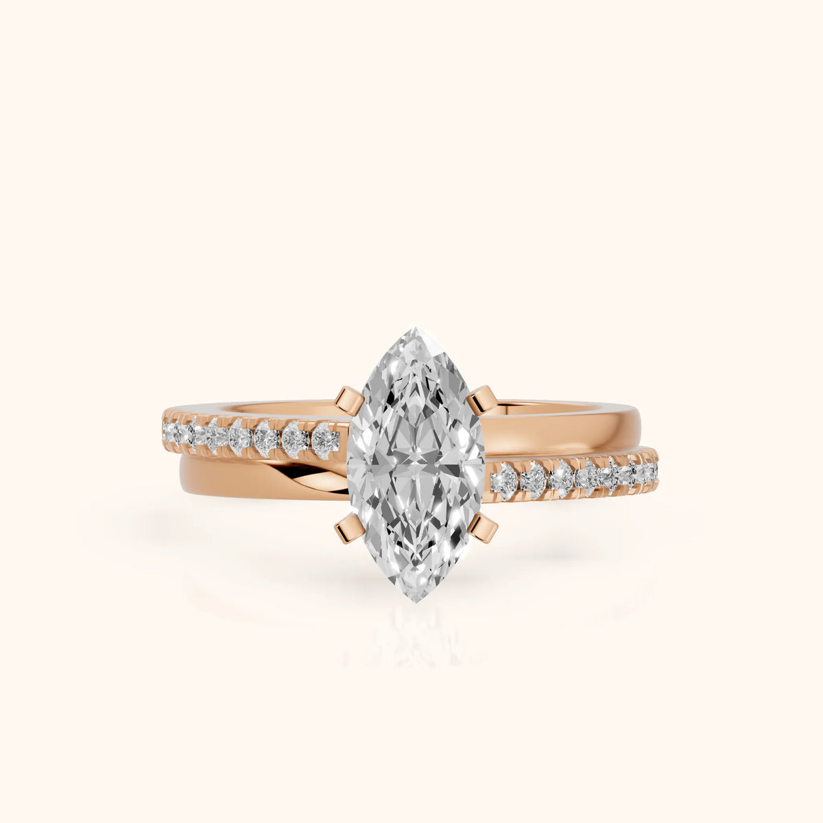 Edith Criss Cross Pavé Marquise Diamond Engagement Ring in Rose Gold - FrontView.webp