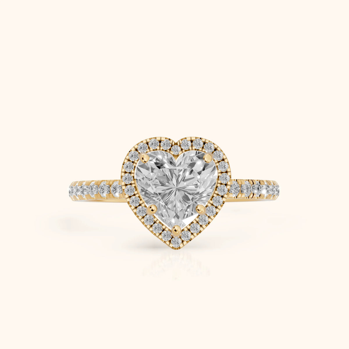 Mabel Halo French Pavé Heart Diamond Engagement Ring in Yellow Gold - FrontView.webp