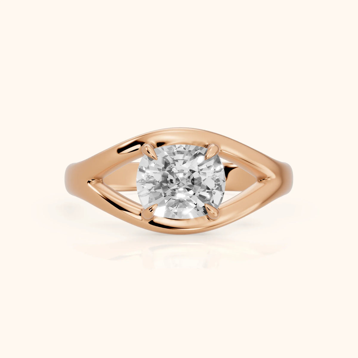 Madeleine Split Shank Cushion Diamond Engagement Ring in Rose Gold - FrontView.webp