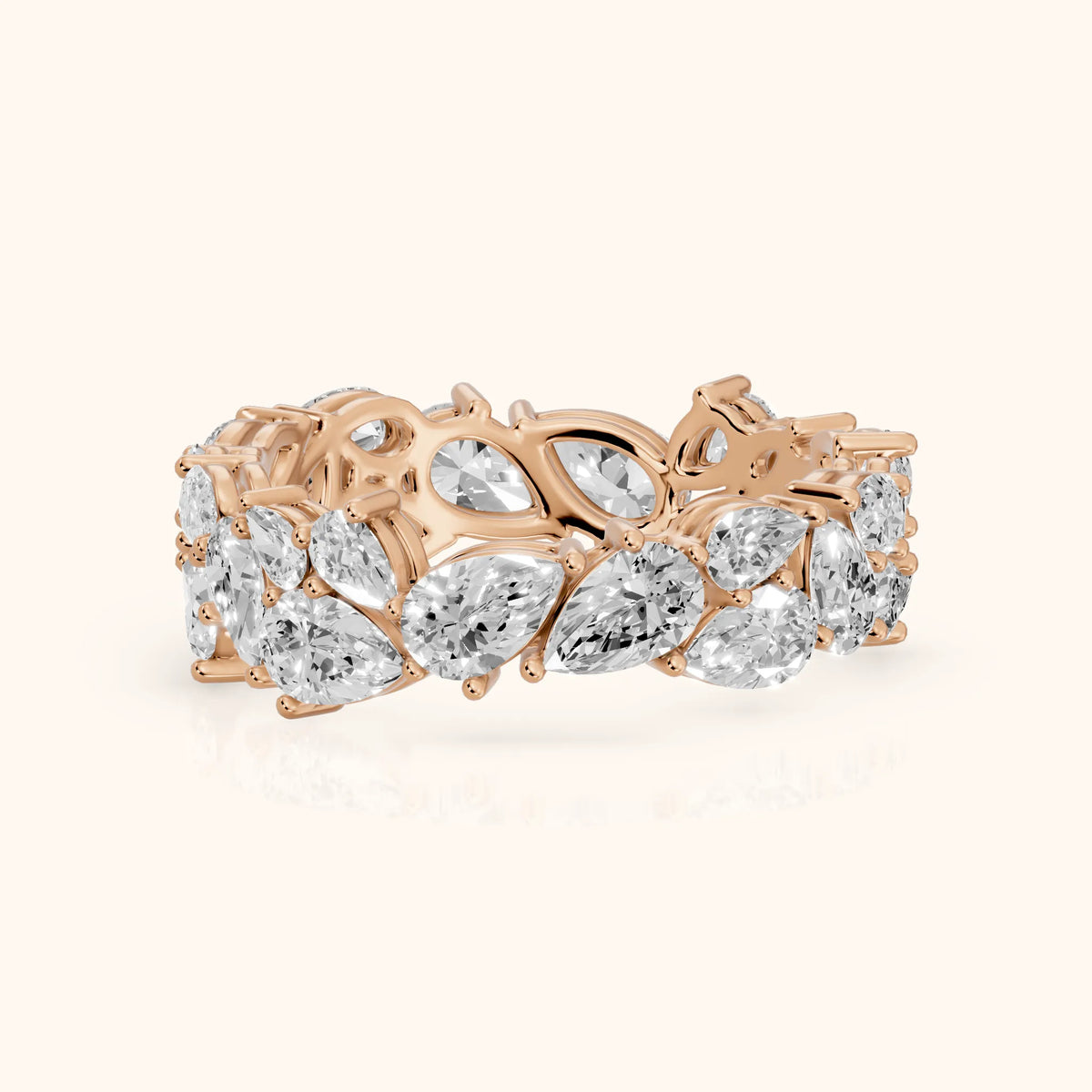 Fleur Shared Prong Pear Diamond Eternity Band in Rose Gold - FrontView