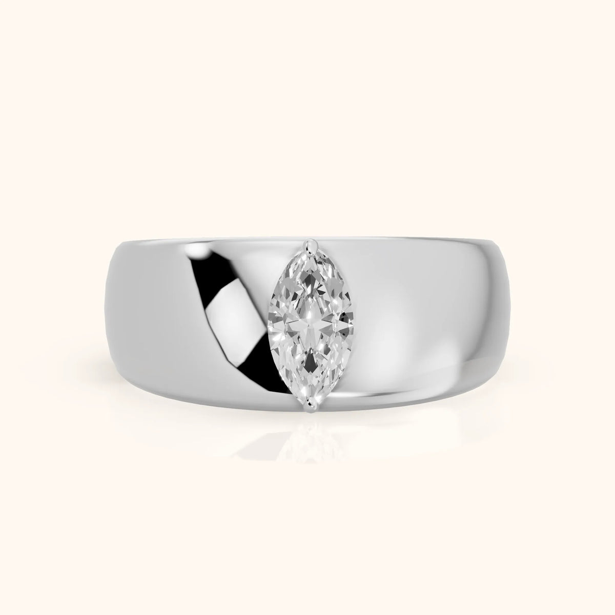 Marta Low Dome Marquise Diamond Wedding Band in Silver - FrontView