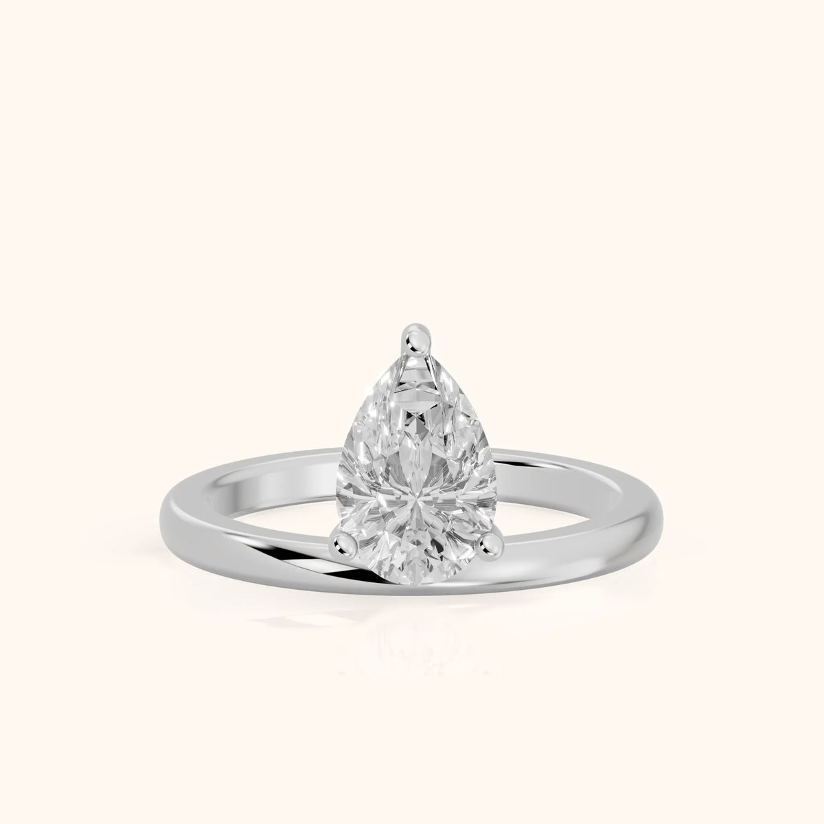 Maisie Four Prong Solitaire Pear Diamond Engagement Ring in White Gold - FrontView.webp